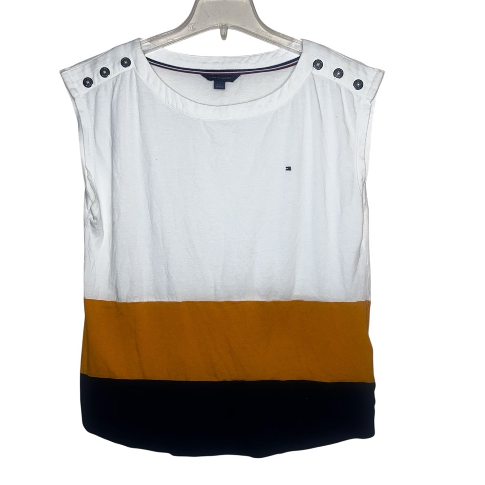 Tommy Hilfiger Color Black Sleeveless Shirt with Buttons on Shoulders Size Large